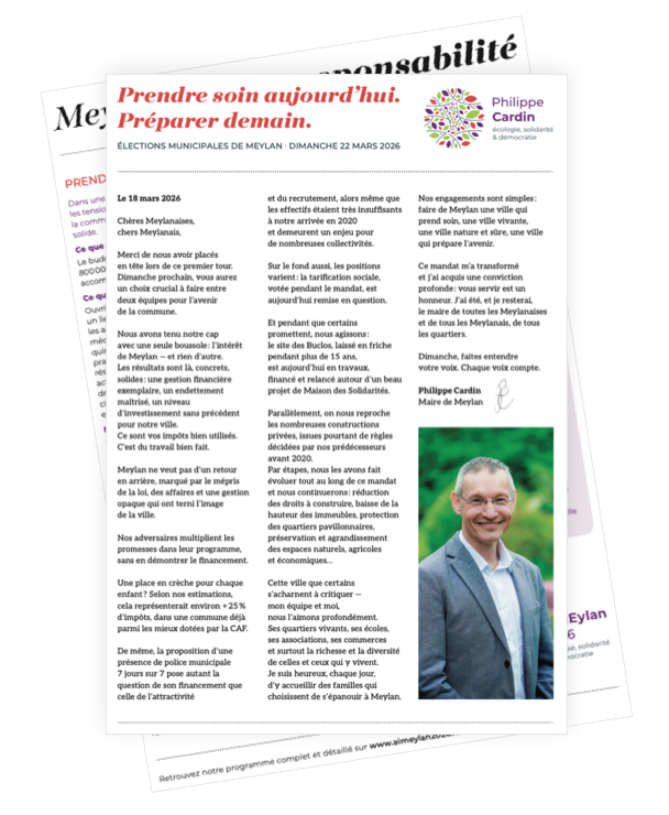 AIMEylan2026 : Profession de foi 2ème Tour des élections municipales 2026 de Meylan avec Philippe Cardin